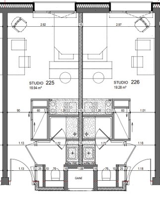 plans type des studios - Document non contractuel, différents studios sont proposés